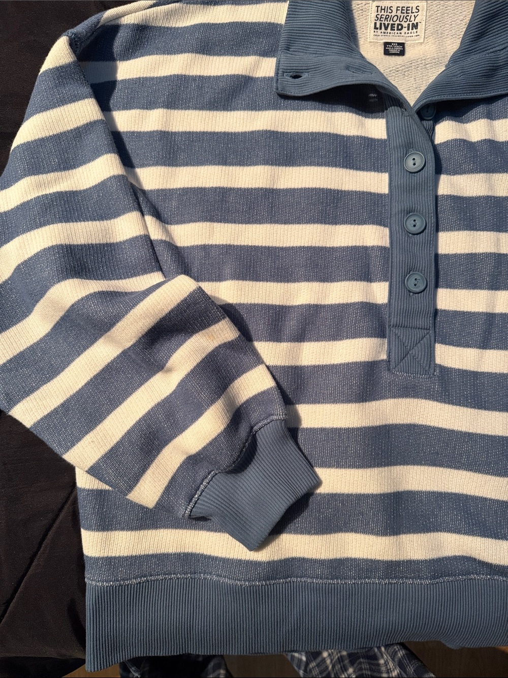 American Eagle Outfitters Blue and White Striped Cowl Neck Sweater - Picture 2 of 7